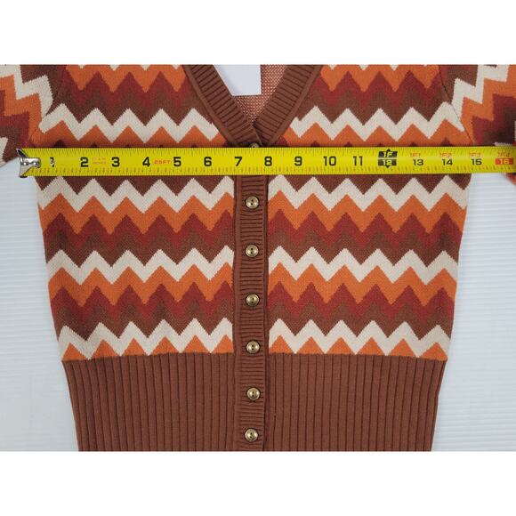 NWT Unique Vintage Retro Boho‎ Multi Brown Chevron Cardigan Sweater Womens XS/2 - Picture 9 of 9